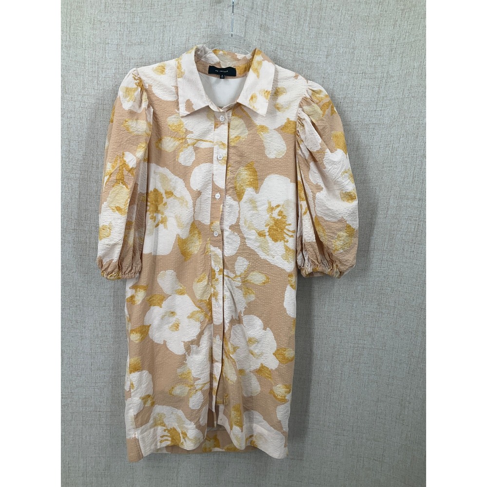 En Saison Shirt Dress Women S Yellow Floral Puff Sleeve Cotton Mini Cottagecore